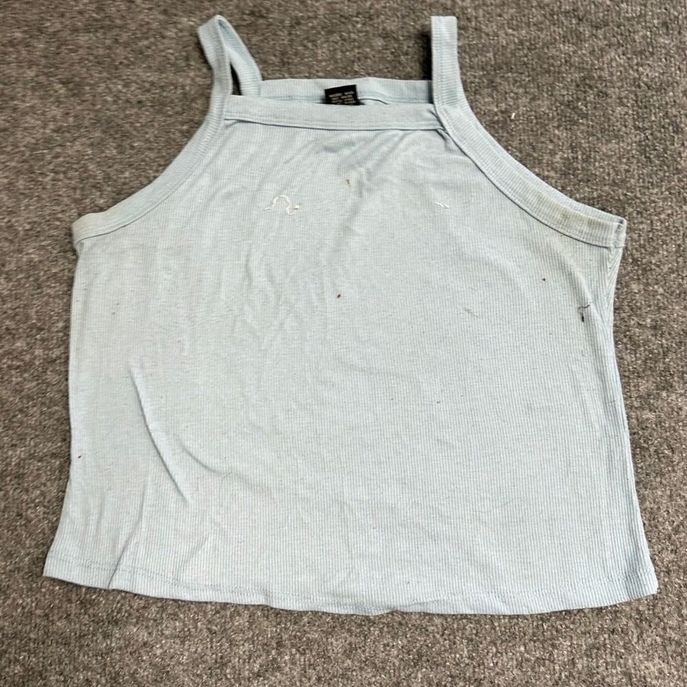 Wild Fable Tank Top Womens Size XL Blue Ribbed Square Neck Casual Stained Fair